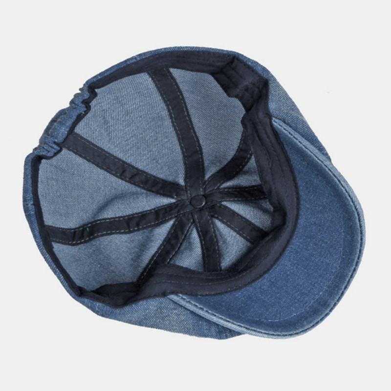 Menn Vasket Denim Rygg Elastisk Band Design Justerbar Åttekantet Hat Britisk Retro Short Rim Newsboy Hat Flat Hat Painter Hat