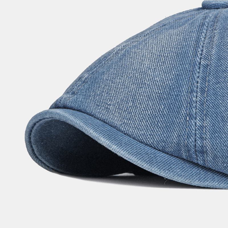 Menn Vasket Denim Rygg Elastisk Band Design Justerbar Åttekantet Hat Britisk Retro Short Rim Newsboy Hat Flat Hat Painter Hat