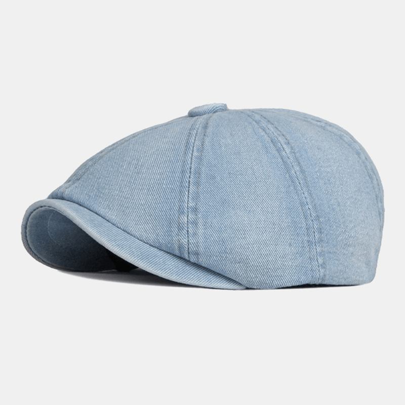 Menn Vasket Denim Rygg Elastisk Band Design Justerbar Åttekantet Hat Britisk Retro Short Rim Newsboy Hat Flat Hat Painter Hat