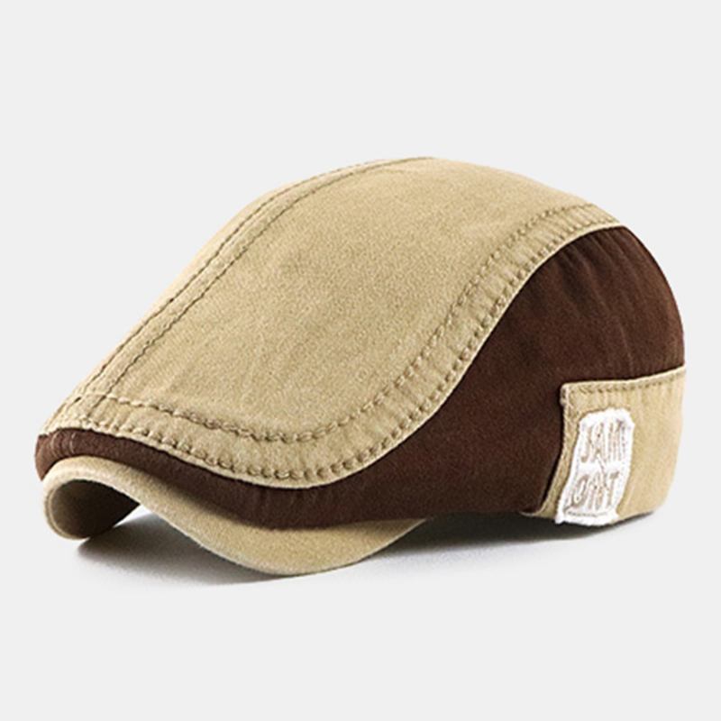 Menn Veske Brem Kontrast Farge Bokstav Mønster Patch Fremover Hatt Utendørs Uformell Solskjerm Lue Beret Flat Cap