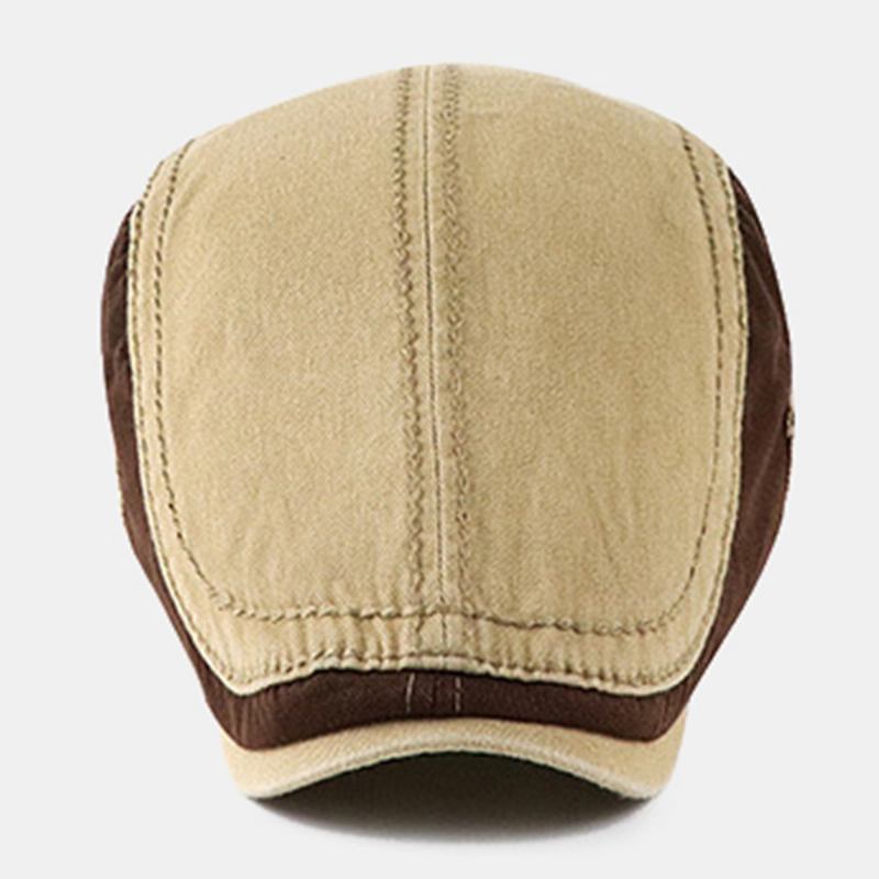 Menn Veske Brem Kontrast Farge Bokstav Mønster Patch Fremover Hatt Utendørs Uformell Solskjerm Lue Beret Flat Cap