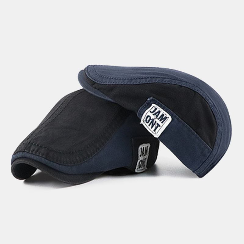 Menn Veske Brem Kontrast Farge Bokstav Mønster Patch Fremover Hatt Utendørs Uformell Solskjerm Lue Beret Flat Cap