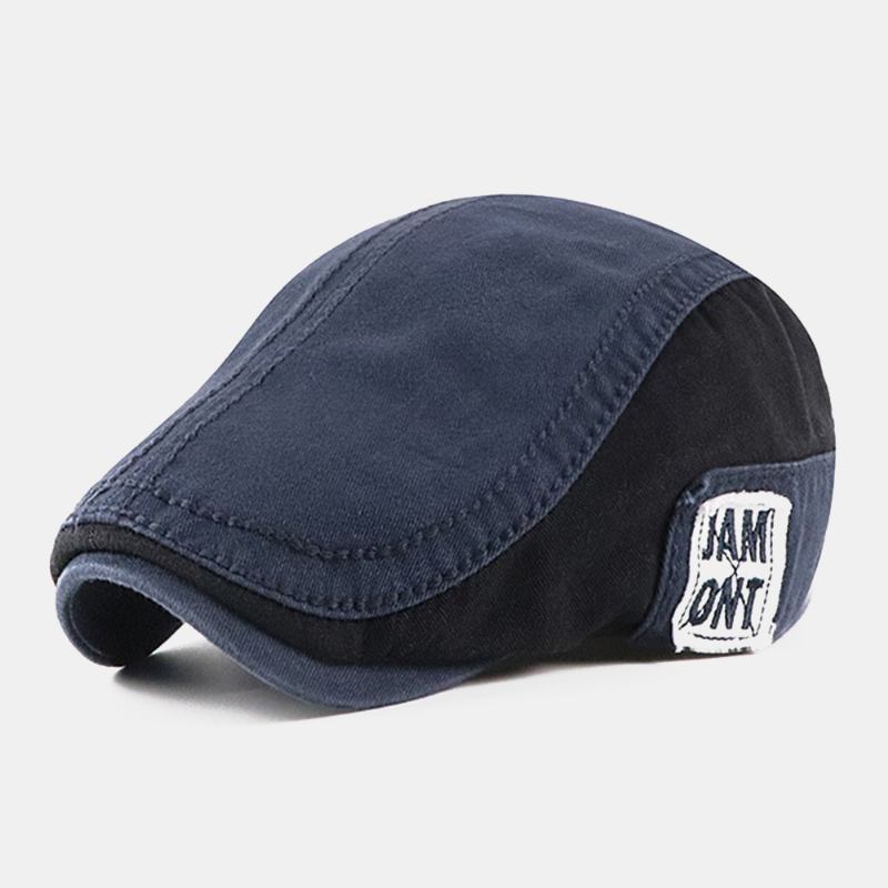 Menn Veske Brem Kontrast Farge Bokstav Mønster Patch Fremover Hatt Utendørs Uformell Solskjerm Lue Beret Flat Cap