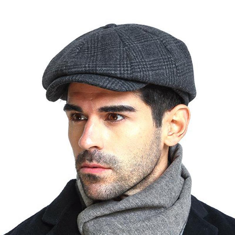 Menn Vintage Ull Gjord Maler Beret Hat Vinter Varm Gentleman Octagonal Newsboy Cap