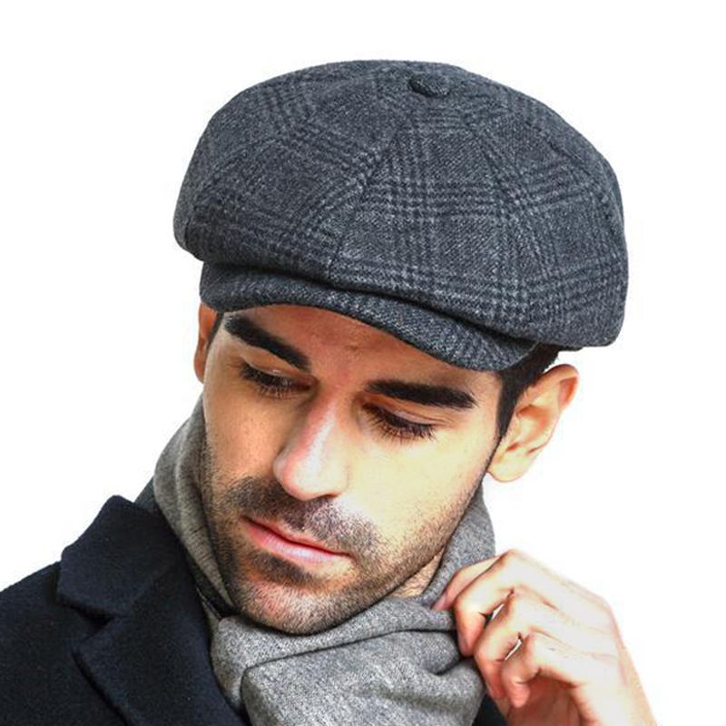 Menn Vintage Ull Gjord Maler Beret Hat Vinter Varm Gentleman Octagonal Newsboy Cap