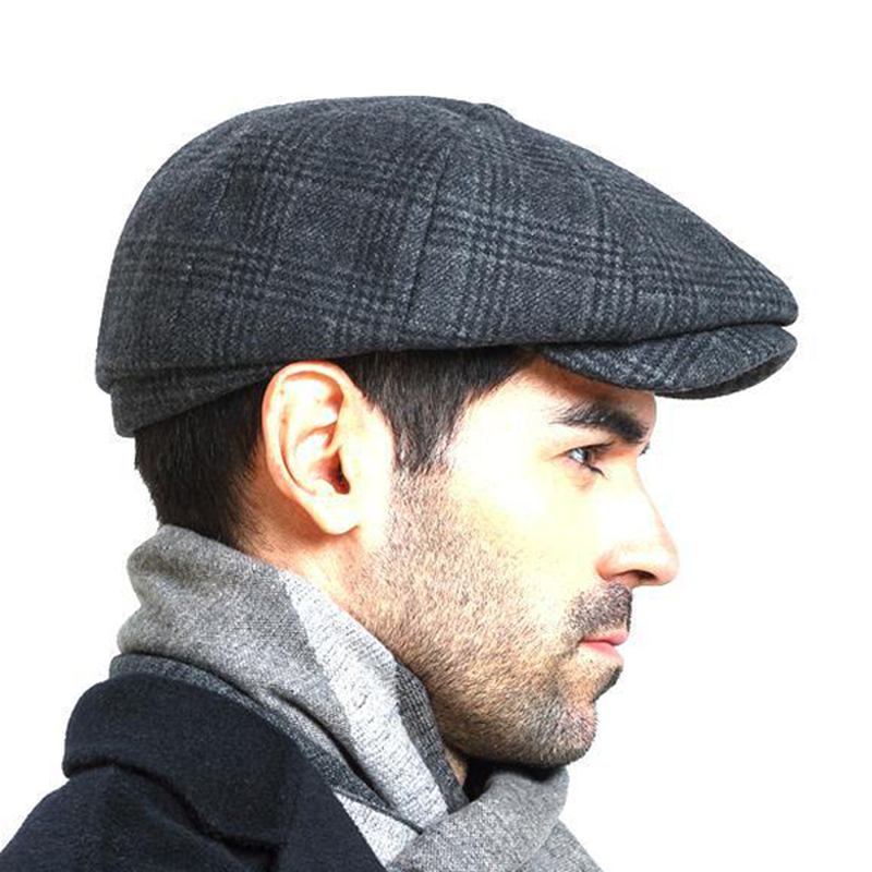 Menn Vintage Ull Gjord Maler Beret Hat Vinter Varm Gentleman Octagonal Newsboy Cap