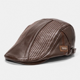 Menns Pu Skinn Basker Caps Fritids Newsboy Cap Artificial Leather Warm Hats