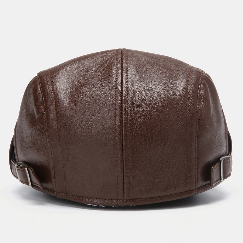 Menns Pu Skinn Basker Caps Fritids Newsboy Cap Artificial Leather Warm Hats