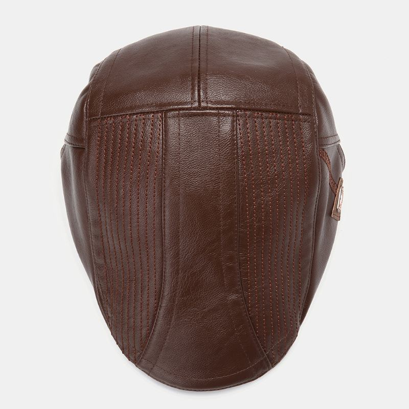 Menns Pu Skinn Basker Caps Fritids Newsboy Cap Artificial Leather Warm Hats