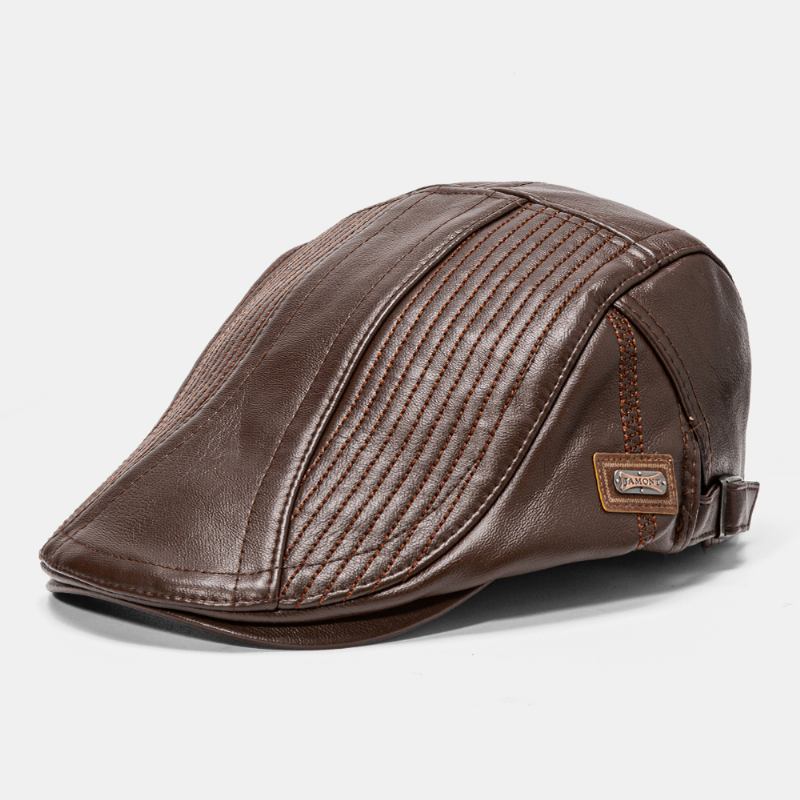 Menns Pu Skinn Basker Caps Fritids Newsboy Cap Artificial Leather Warm Hats