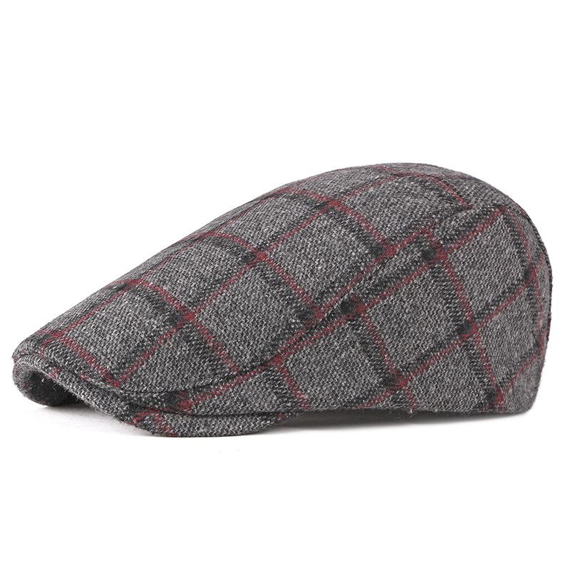 New Style Hat Mannlig Britisk Retro Ull Beret Fritids Plaid