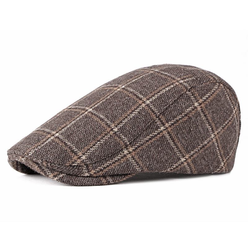 New Style Hat Mannlig Britisk Retro Ull Beret Fritids Plaid