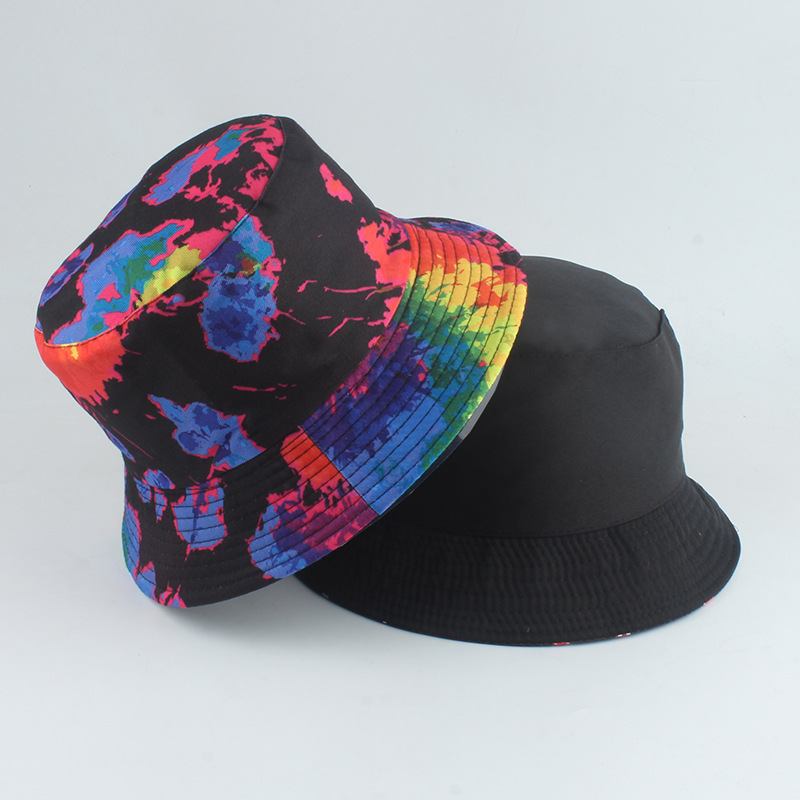 Ny Stil Trykt Dobbeltsidig Fiskerhatt Farge Tie-dye Hip-hop Fritids Flat Top Basin Hat