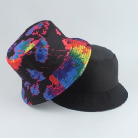 Ny Stil Trykt Dobbeltsidig Fiskerhatt Farge Tie-dye Hip-hop Fritids Flat Top Basin Hat