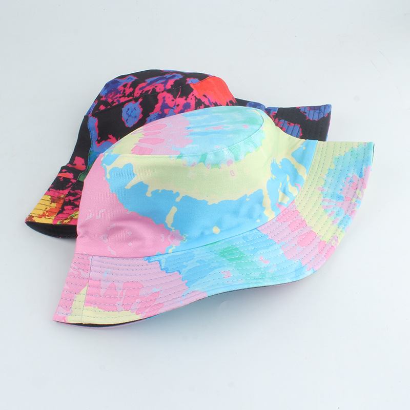 Ny Stil Trykt Dobbeltsidig Fiskerhatt Farge Tie-dye Hip-hop Fritids Flat Top Basin Hat