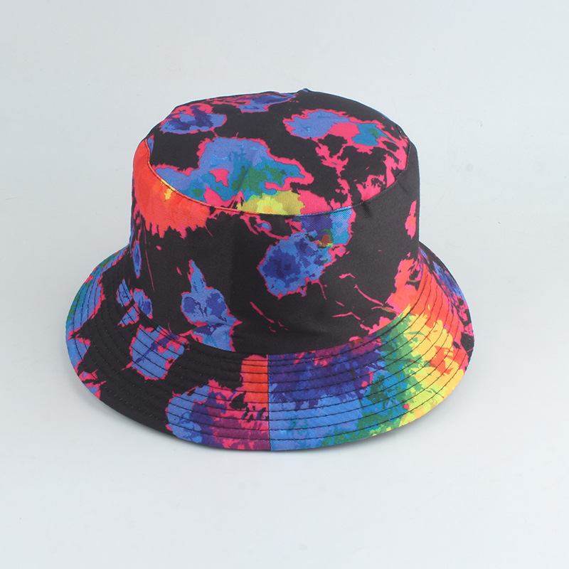 Ny Stil Trykt Dobbeltsidig Fiskerhatt Farge Tie-dye Hip-hop Fritids Flat Top Basin Hat