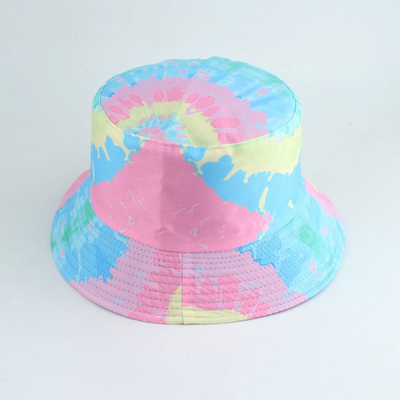 Ny Stil Trykt Dobbeltsidig Fiskerhatt Farge Tie-dye Hip-hop Fritids Flat Top Basin Hat