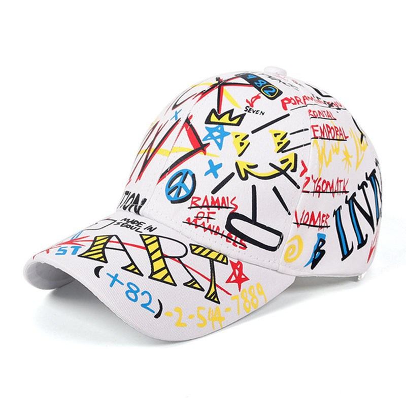 Ny What Graffiti Baseball Cap Hip Hop Tide Hat Sommer Reise Shade Caps Menn Kvinner Utendørs Sport Uformelle Hatter Snapback Hatter Gorr