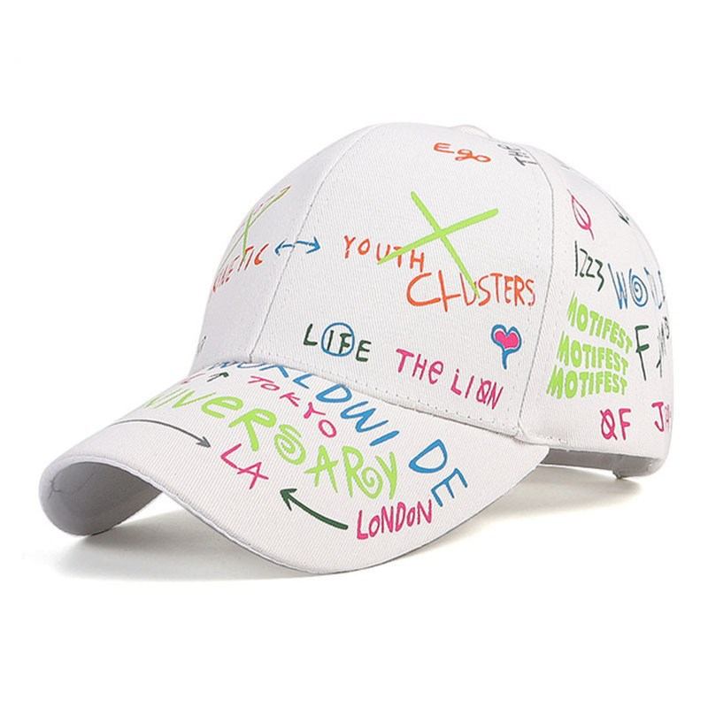 Ny What Graffiti Baseball Cap Hip Hop Tide Hat Sommer Reise Shade Caps Menn Kvinner Utendørs Sport Uformelle Hatter Snapback Hatter Gorr