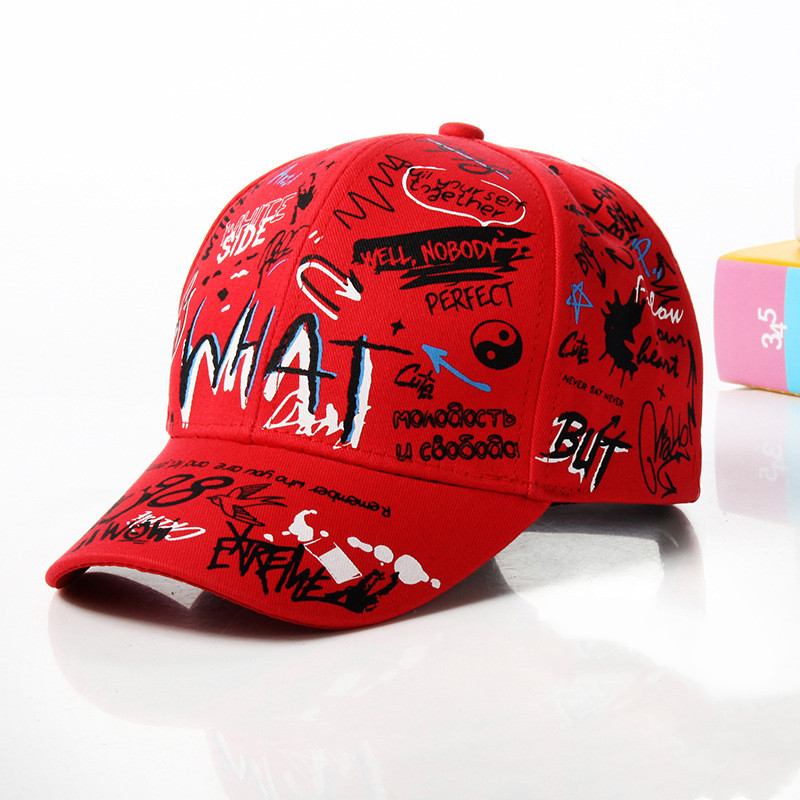 Ny What Graffiti Baseball Cap Hip Hop Tide Hat Sommer Reise Shade Caps Menn Kvinner Utendørs Sport Uformelle Hatter Snapback Hatter Gorr