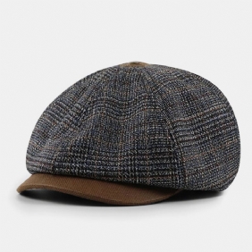 Patchwork Fargesøm Britisk Stil Retro Kortbremmet Berethatt Newsboyhatt Åttekantet Lue For Menn