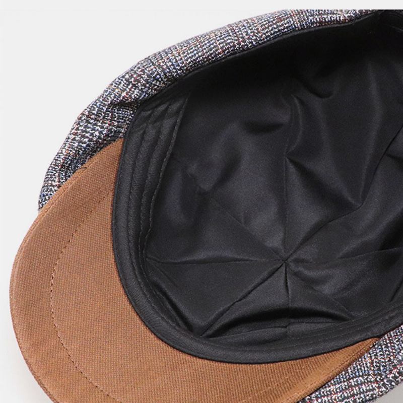 Patchwork Fargesøm Britisk Stil Retro Kortbremmet Berethatt Newsboyhatt Åttekantet Lue For Menn