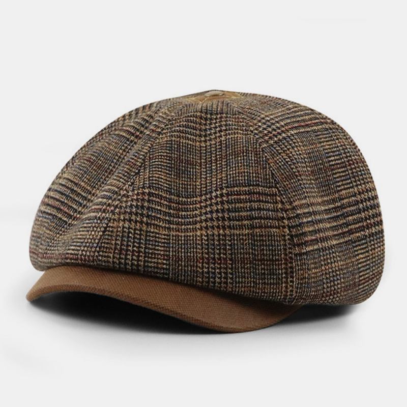 Patchwork Fargesøm Britisk Stil Retro Kortbremmet Berethatt Newsboyhatt Åttekantet Lue For Menn