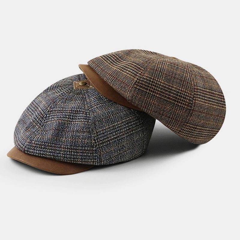 Patchwork Fargesøm Britisk Stil Retro Kortbremmet Berethatt Newsboyhatt Åttekantet Lue For Menn