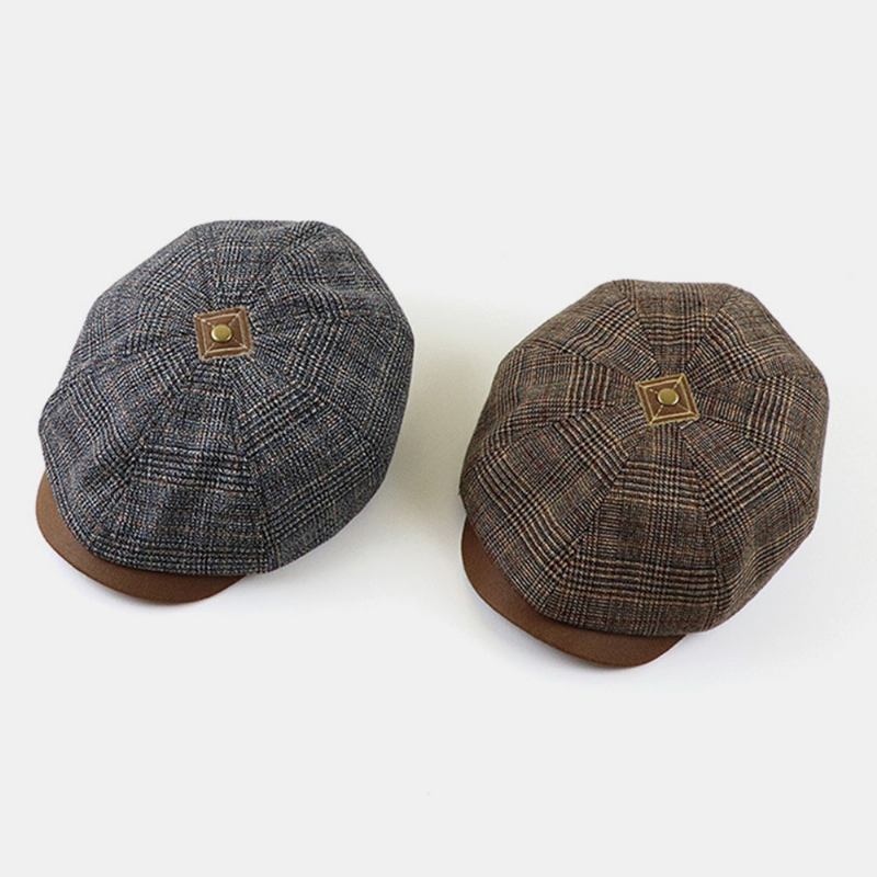 Patchwork Fargesøm Britisk Stil Retro Kortbremmet Berethatt Newsboyhatt Åttekantet Lue For Menn