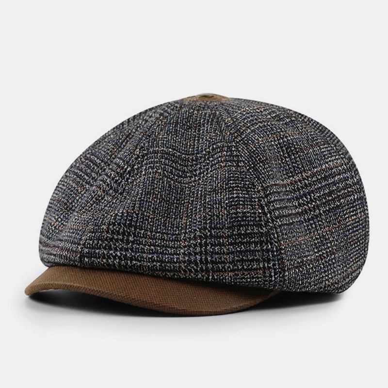 Patchwork Fargesøm Britisk Stil Retro Kortbremmet Berethatt Newsboyhatt Åttekantet Lue For Menn