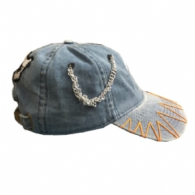 Skull Tooth Personalized Patch Design Washed Denim Hat