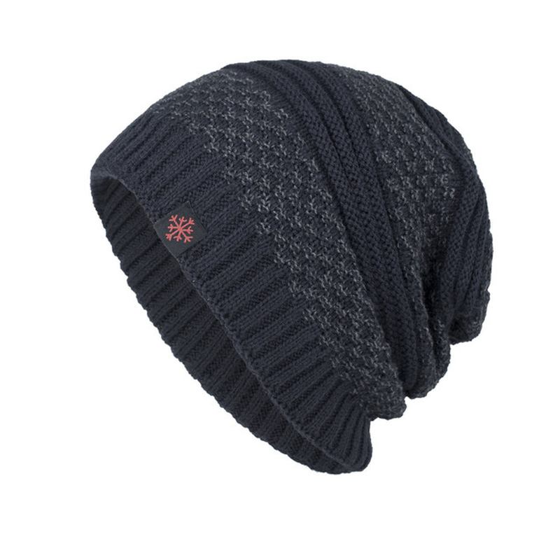 Solid Knitted Skullies Beanie Cap Pluss Velvet Warm Outdoor Fritids Hats