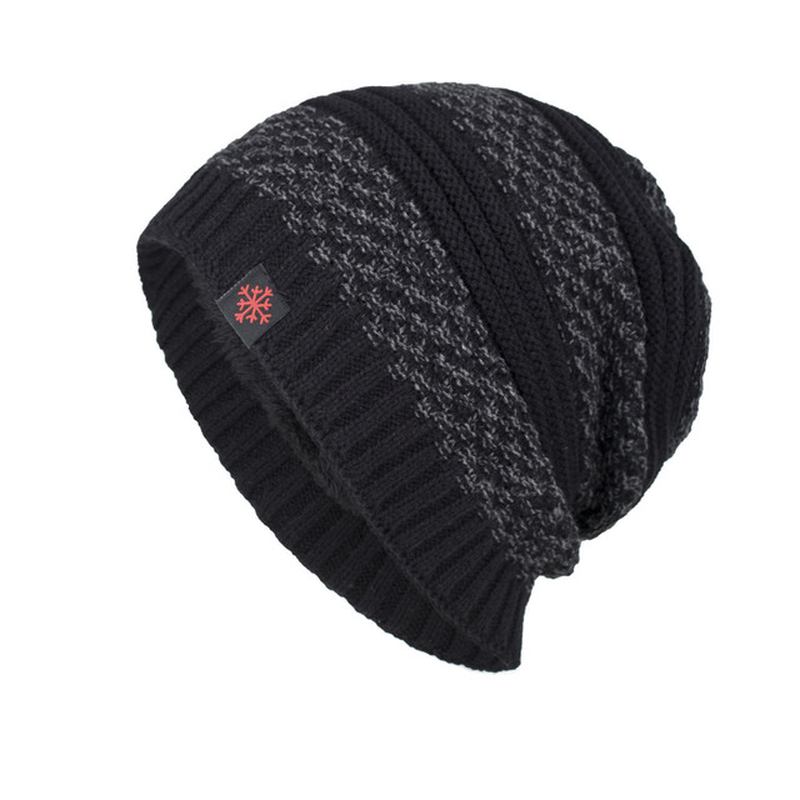 Solid Knitted Skullies Beanie Cap Pluss Velvet Warm Outdoor Fritids Hats