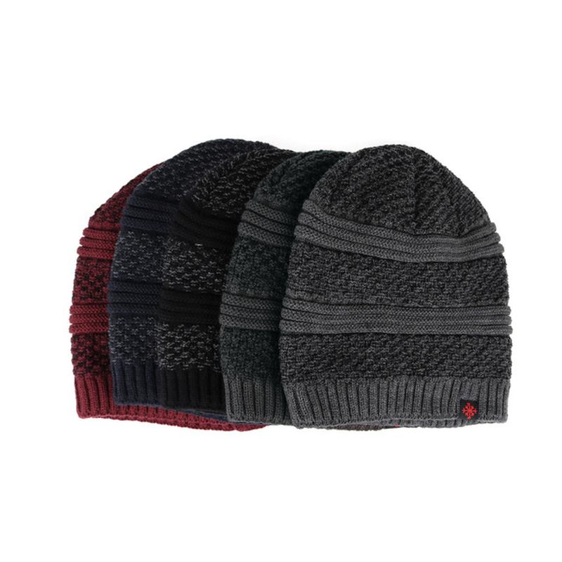 Solid Knitted Skullies Beanie Cap Pluss Velvet Warm Outdoor Fritids Hats