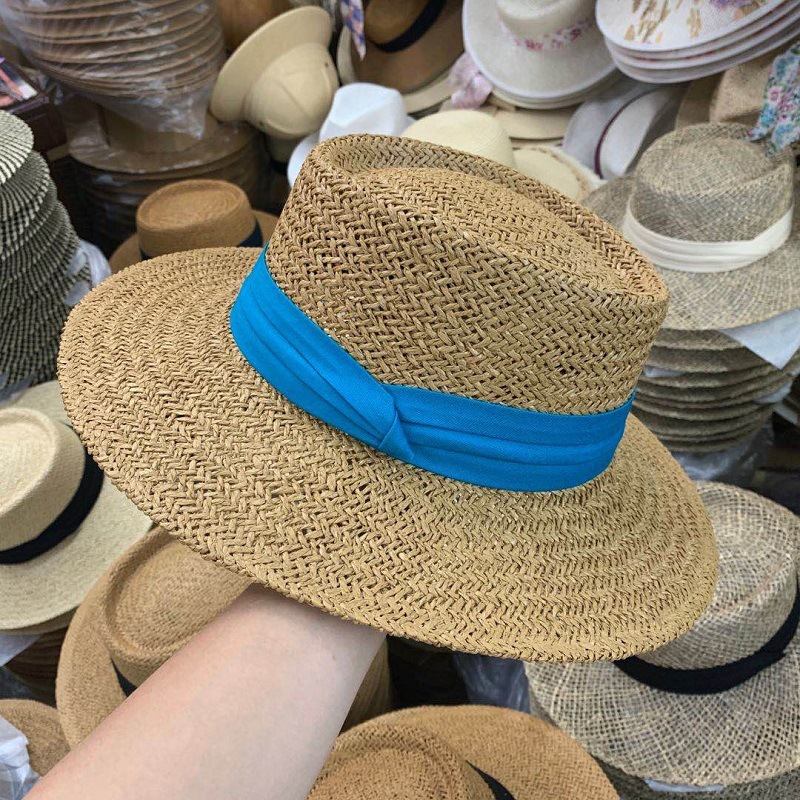 Sommerhatt Flat Stråhatt Kvinne Raffia Stråhatt Strandferie Solskygge Solhatt Fiskerhatt Nett Rød