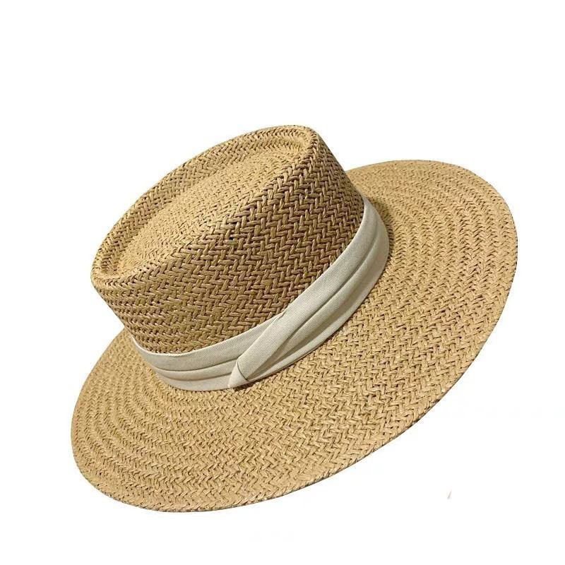 Sommerhatt Flat Stråhatt Kvinne Raffia Stråhatt Strandferie Solskygge Solhatt Fiskerhatt Nett Rød