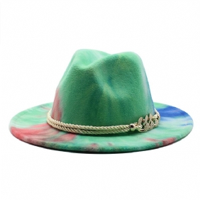 Tie-dye Rosa Ullklut Gave Mote Flat Rim Jazz Hat Filt Hat