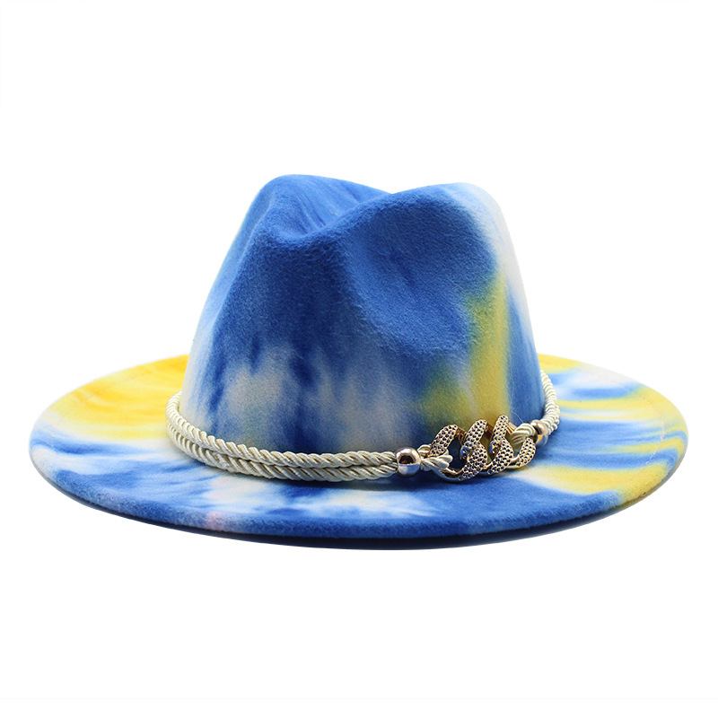 Tie-dye Rosa Ullklut Gave Mote Flat Rim Jazz Hat Filt Hat