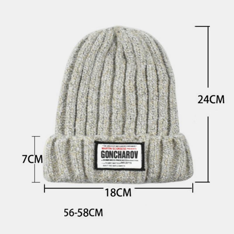 Unisex Blandet Farge Strikket Jacquard Letter Cloth Patch All-match Warm Beanie Hat