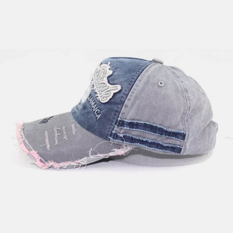 Unisex Bomull Laget-gammel Broken Edge Patch Kontrastfarge Uformelt Parhatt Baseballhatt