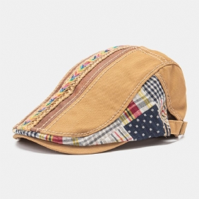 Unisex Bomull Patchwork Regnbuefarget Vevd Stråtau Dekorasjon Uformell All-match Beret Flat Cap Ivy Cap