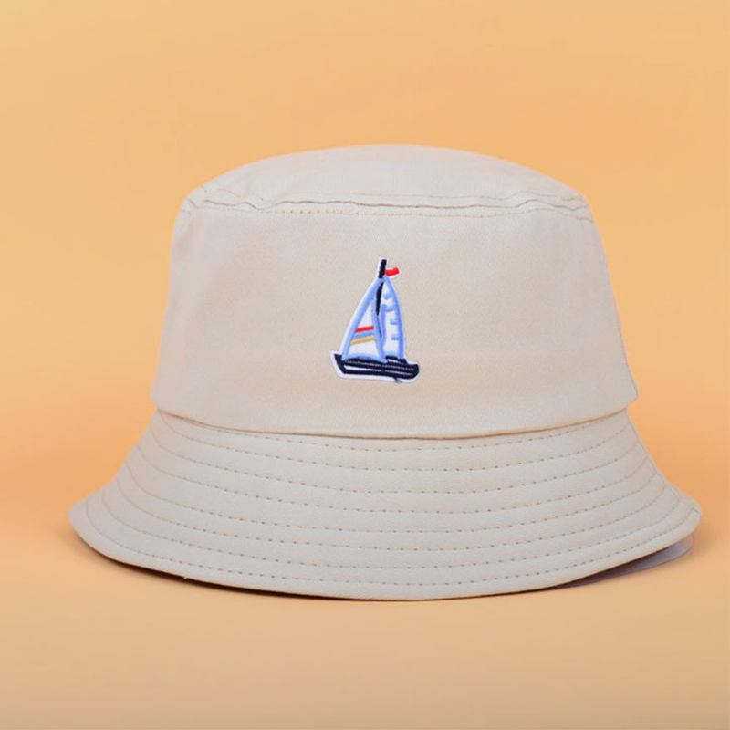 Unisex Bomull Seilbåt Mønster Justerbar Fritids Sunshade Bucket Hat