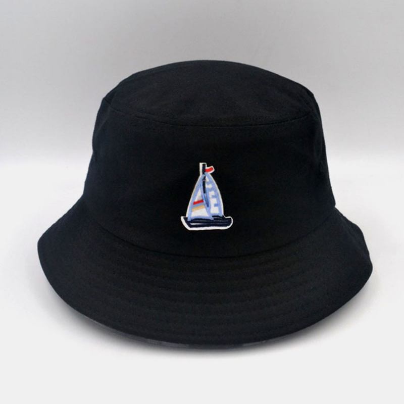 Unisex Bomull Seilbåt Mønster Justerbar Fritids Sunshade Bucket Hat