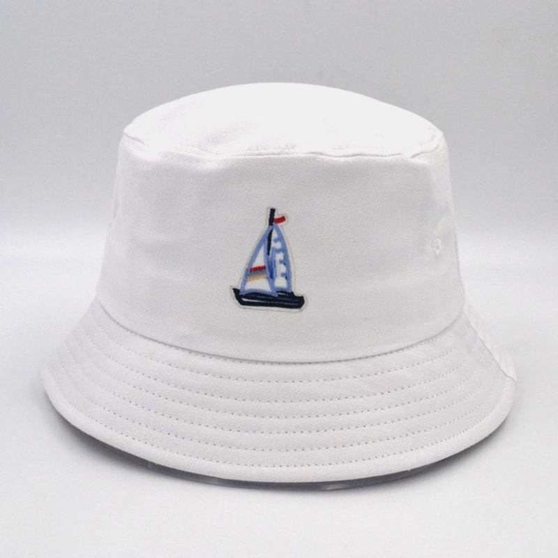 Unisex Bomull Seilbåt Mønster Justerbar Fritids Sunshade Bucket Hat