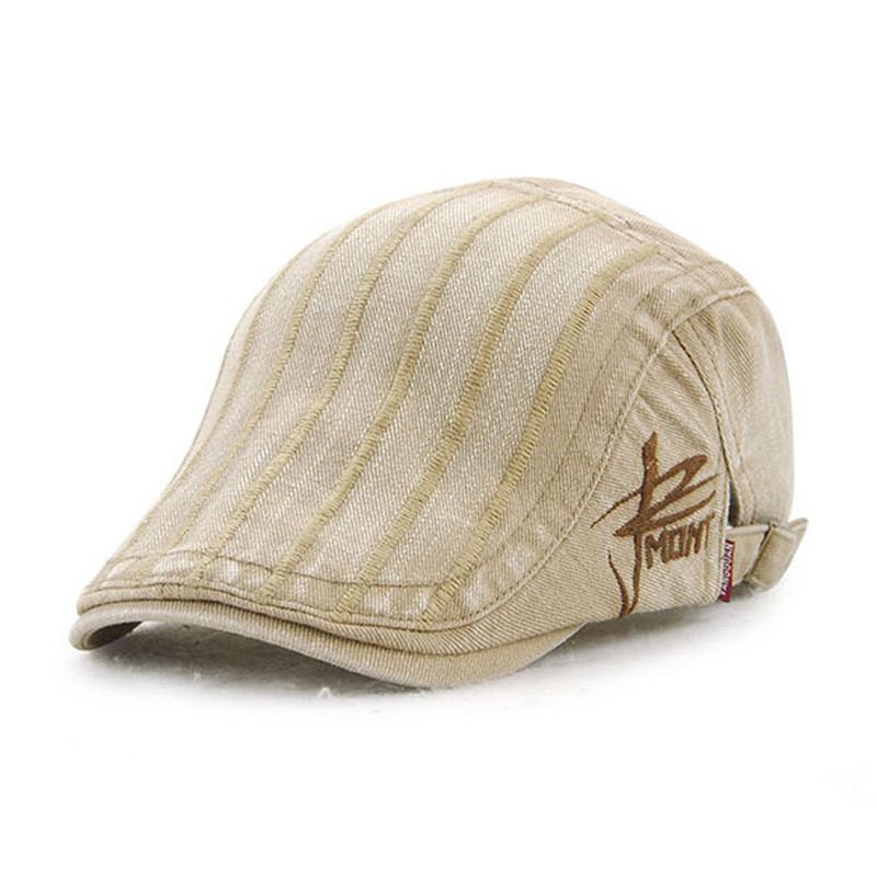 Unisex Bomullsbroderi Stripe Baskerhatt Andnebb Golf Flat Spenne Visir Cabbie Cap For Menn Kvinner