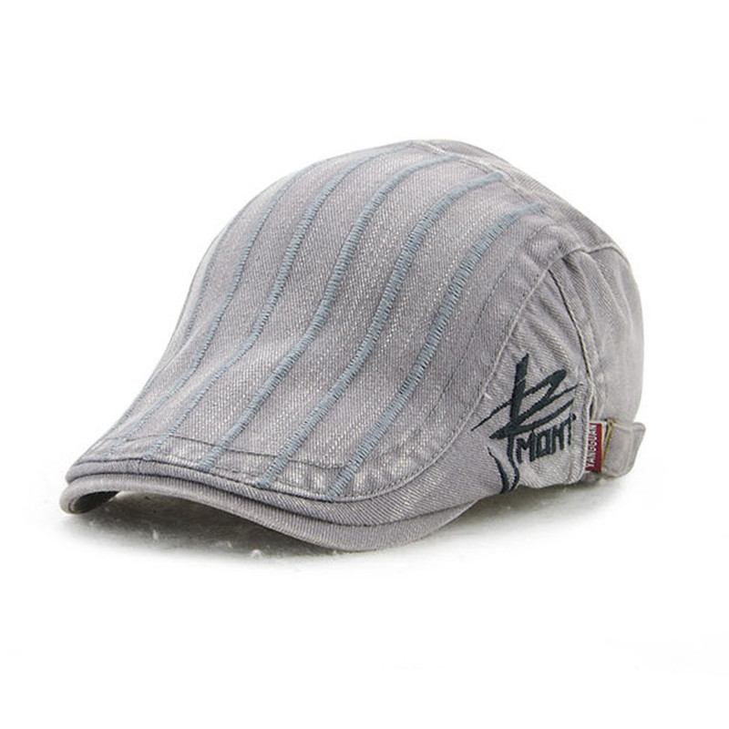 Unisex Bomullsbroderi Stripe Baskerhatt Andnebb Golf Flat Spenne Visir Cabbie Cap For Menn Kvinner