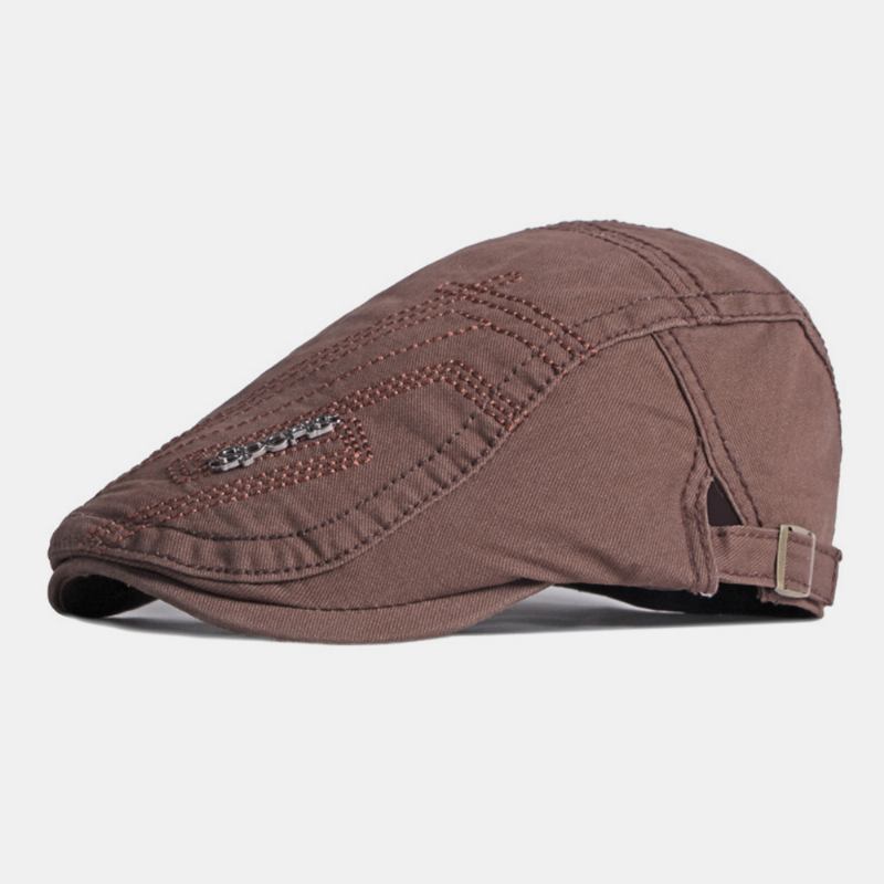 Unisex-brev Metalletikett Berethette Britiske Retrosider Justerbar Spenne Pustende Solskjerming Forward Hat Newsboy Hat Kjørehatt