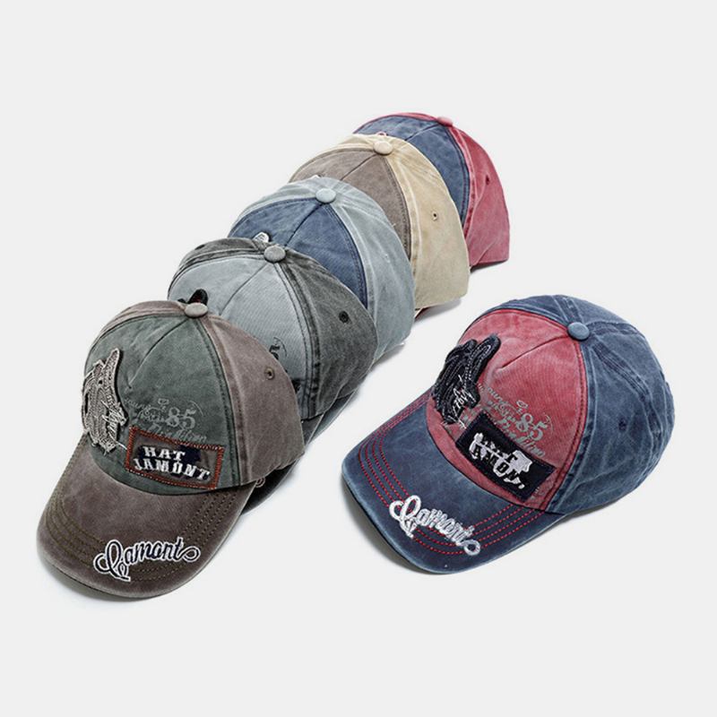 Unisex Brevbroderilapp Kontrastfarge Baseballcaps Myk Topp Distressed Denim Golf Tenniscaps Solhatt