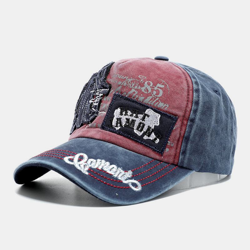 Unisex Brevbroderilapp Kontrastfarge Baseballcaps Myk Topp Distressed Denim Golf Tenniscaps Solhatt