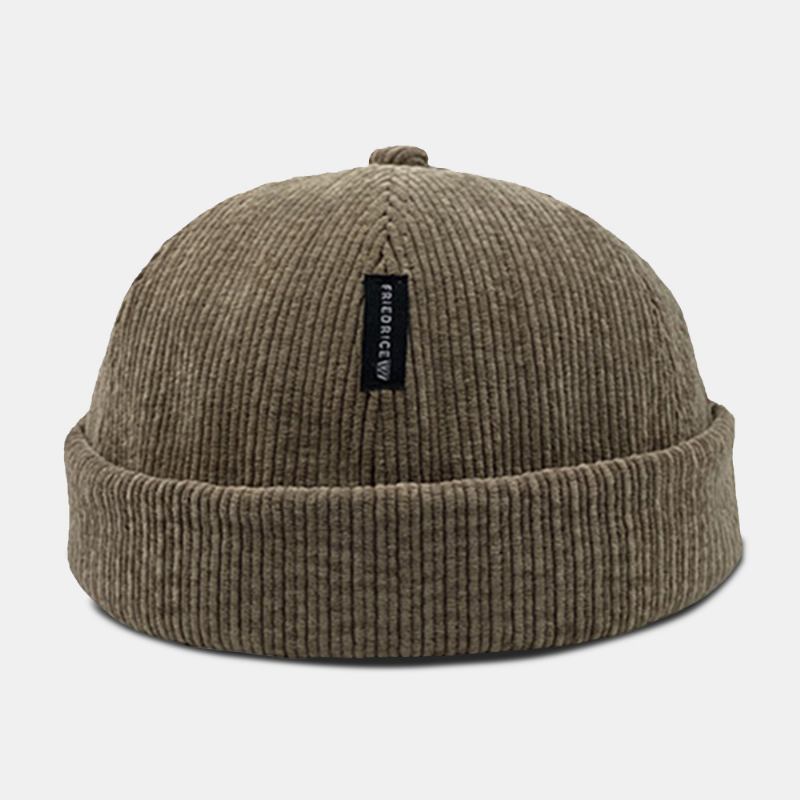 Unisex Corduroy Label Patch Skull Cap Uformell Utendørs Høst Vinter Varm Justerbar Brimless Beanie Landlord Cap